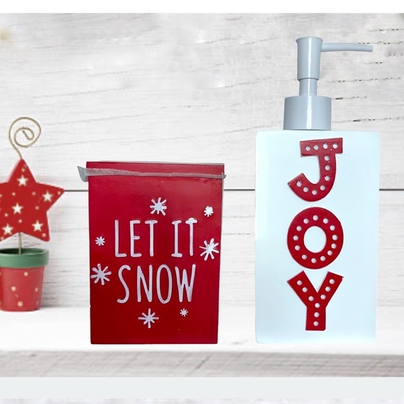 Wondershop Bath Christmas Accessory Set Soap Dispenser and Canister 2 Piece Set - Picture 1 of 16